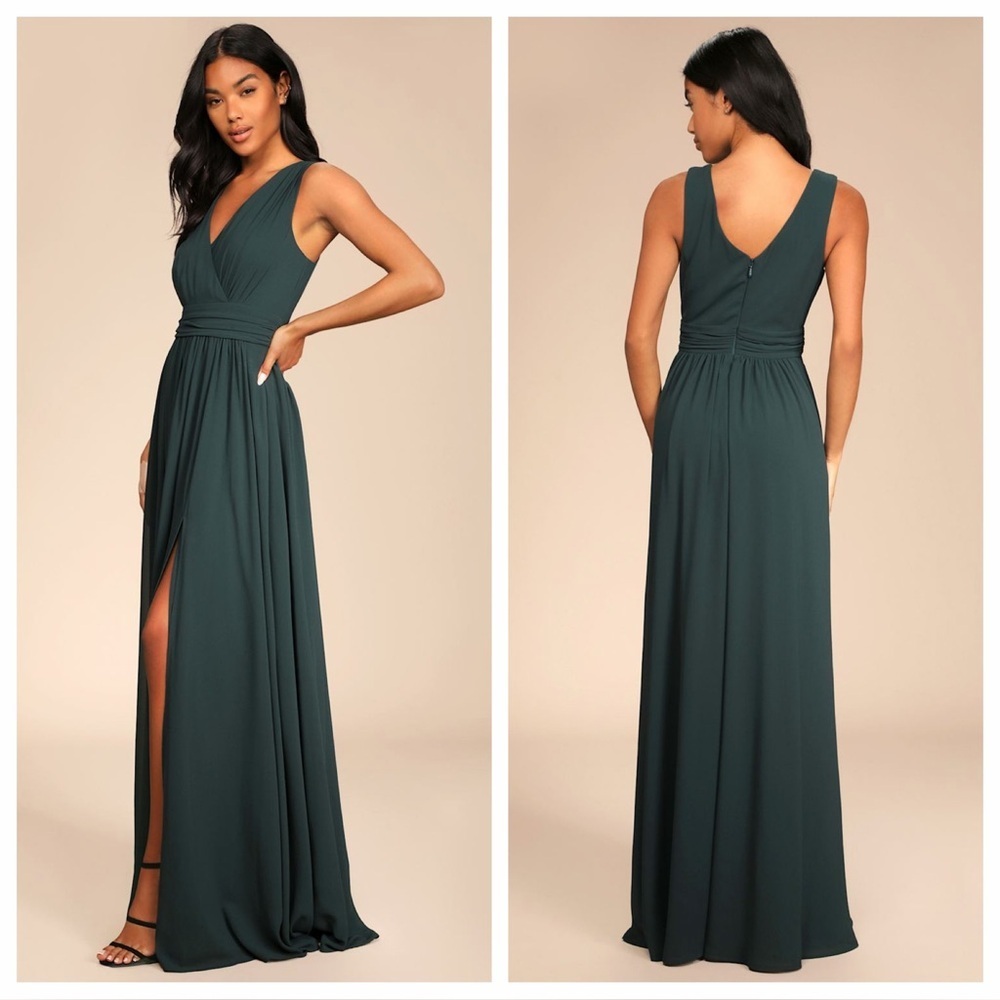 Lulus Thoughts of Hue Emerald Green Surplice Maxi Dress